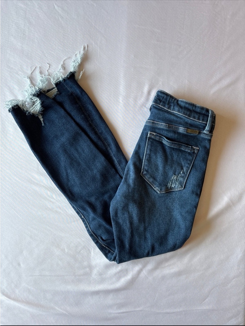 KanCan Dark Indigo Frayed Ankle Crop Jeans